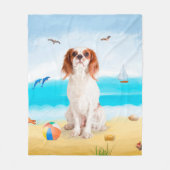 Couverture Polaire Chien Cavalier King sur la Plage (Devant)