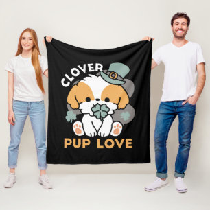 Couverture Polaire Chien chanceux avec trèfle – Cadeau de la Saint-Pa