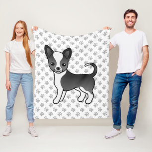 Couverture Polaire Chien Chihuahua à poil lisse noir et blanc & patte