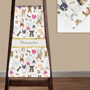 Couverture Polaire Chien Chihuahua Empreintes de Patte Cœurs Os Texte