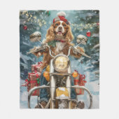 Couverture Polaire Chien Cocker Spaniel à moto Noël  (Devant)