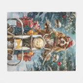 Couverture Polaire Chien Cocker Spaniel à moto Noël  (Devant (Horizontal))
