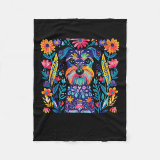 Couverture Polaire Chien Coloré Illustré Avec Arrière - plan Floral