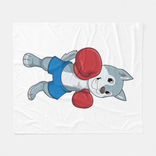 Couverture Polaire Chien comme boîte avec gants de boxe (Devant (Horizontal))