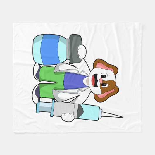 Couverture Polaire Chien comme docteur avec seringue (Devant (Horizontal))