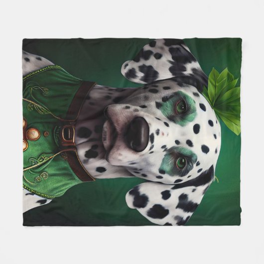 Couverture Polaire Chien dalmate en tenue de la Saint Patrick (Devant (Horizontal))