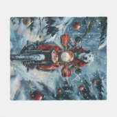 Couverture Polaire Chien dalmate équitation moto Noël (Devant (Horizontal))