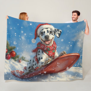 Couverture Polaire Chien Dalmatien en Luge Laissez Tomber la Neige No