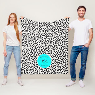 Couverture Polaire Chien Dalmatien Motif Abstrait Monogramme Bleu Aqu