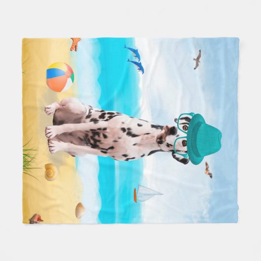 Couverture Polaire Chien Dalmation sur la plage (Devant (Horizontal))