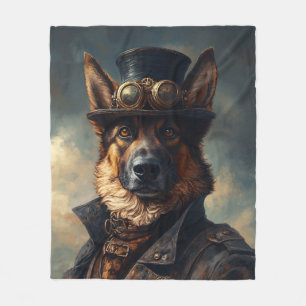 Couverture Polaire Chien de berger allemand Steampunk en haut-de-form