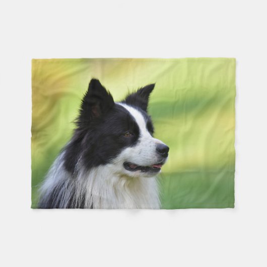 Couverture Polaire Chien de berger border collie noir et blanc (Devant (Horizontal))
