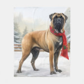 Couverture Polaire Chien de Bullmastiff à Noël de neige (Devant)