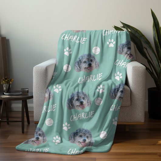 Couverture Polaire Chien de caniche, Green Custom Photo et nom, Anima
