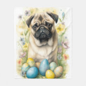 Couverture Polaire Chien de carlin avec oeufs de Pâques Fêtes (Devant)