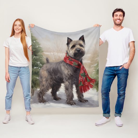 Couverture Polaire Chien de Chesapeake à Noël de neige (En situation)