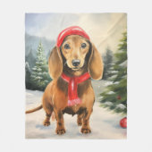 Couverture Polaire Chien de Dachshund à Noël de neige (Devant)