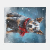 Couverture Polaire Chien de Heeler Bleu à Noël de neige (Devant (Horizontal))
