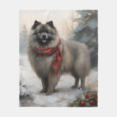 Couverture Polaire Chien de Keeshond à Noël de neige (Devant)