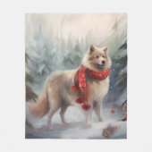 Couverture Polaire Chien de lappund finlandais à Noël de neige (Devant)
