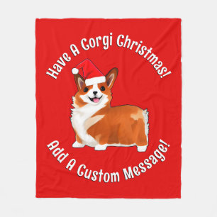 Couverture Polaire Chien de Noël Corgi avec chapeau de Père Noël