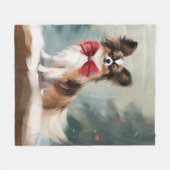 Couverture Polaire Chien de Papillon à Noël de neige (Devant (Horizontal))