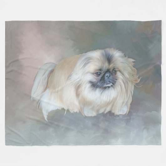 Couverture Polaire Chien de Pékin sur Taupe (Devant (Horizontal))