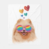 Couverture Polaire Chien de Poméranie avec Coeurs Saint Valentin (Devant)