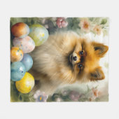 Couverture Polaire Chien de Poméranie avec oeufs de Pâques vacances (Devant (Horizontal))