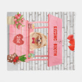 Couverture Polaire Chien de Poméranie Valentine's Day Kissing Booth (Devant (Horizontal))
