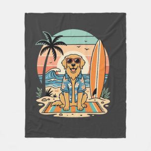 Couverture Polaire Chien de surf Rétro Plage Été