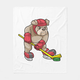 Couverture Polaire Chien de taureau au hockey sur glace avec bâton de