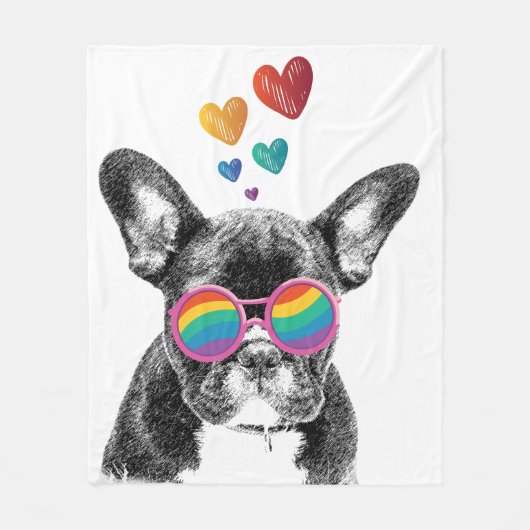 Couverture Polaire Chien de taureau avec Coeurs Saint-Valentin (Devant)