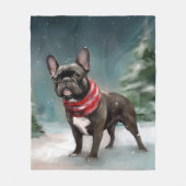 Couverture Polaire Chien de taureau français à Noël de neige (Devant)