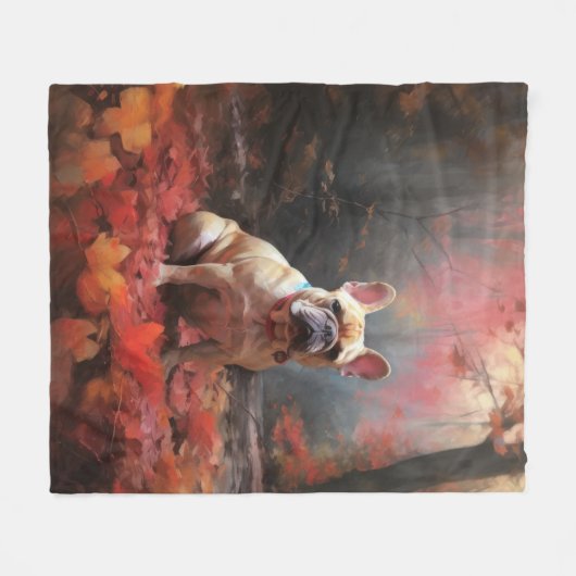 Couverture Polaire Chien de taureau français en automne Leaves automn (Devant (Horizontal))