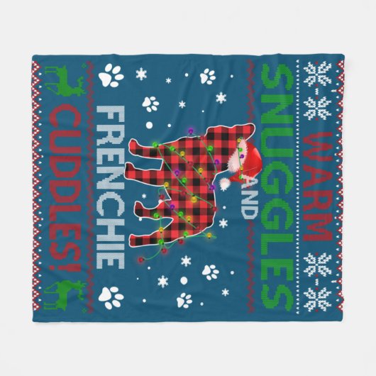 Couverture Polaire Chien de taureaux français laide pull Noël Pajama  (Devant (Horizontal))
