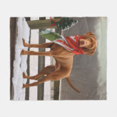 Couverture Polaire Chien de Vizsla à Noël de neige (Devant (Horizontal))