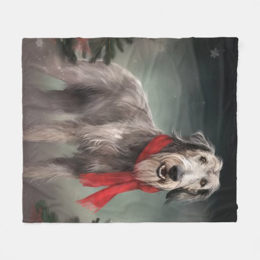 Couverture Polaire Chien de Wolfhound à Noël de neige (Devant (Horizontal))