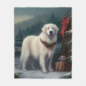 Couverture Polaire Chien des grandes Pyrénées à Noël de neige (Devant)
