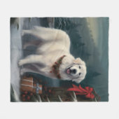 Couverture Polaire Chien des grandes Pyrénées à Noël de neige (Devant (Horizontal))