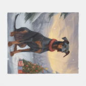 Couverture Polaire Chien Doberman pendant Noël de neige (Devant (Horizontal))