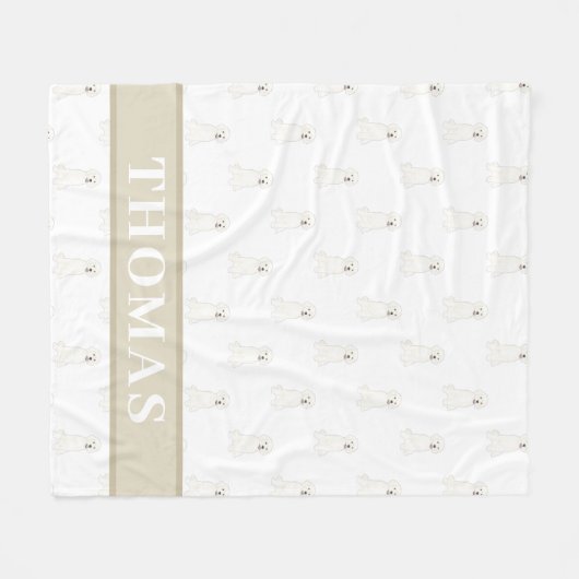 Couverture Polaire Chien Doodle doré blanc personnalisé (Devant (Horizontal))