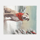 Couverture Polaire Chien du Staffordshire américain à Noël de neige (Devant (Horizontal))
