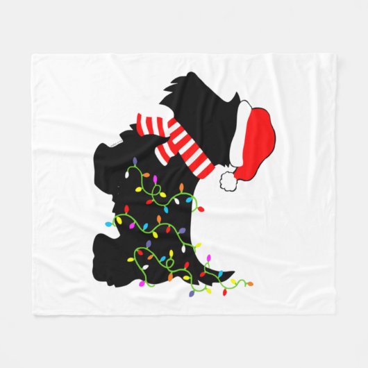 Couverture Polaire Chien écossais de Noël avec lumières (Devant (Horizontal))