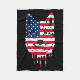 Couverture Polaire Chien Elkhound Norvégien du 4 Juillet Drapeau Amér