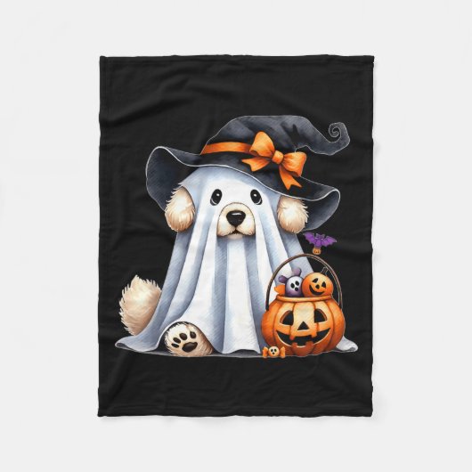 Couverture Polaire Chien fantôme d'Halloween (Devant)