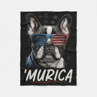 Couverture Polaire Chien français patriotique Drapeau américain 4 jui