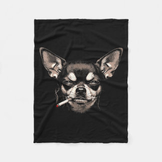 Couverture Polaire Chien fumant une cigarette Chihuahua drôle mème ho