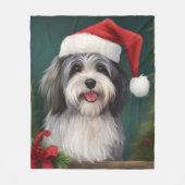 Couverture Polaire Chien Havanais en Noël de neige (Devant)