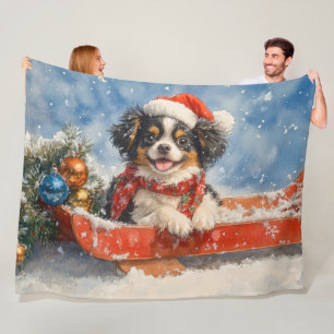 Couverture Polaire Chien Japonais Chin en Luge Laissez Tomber la Neig